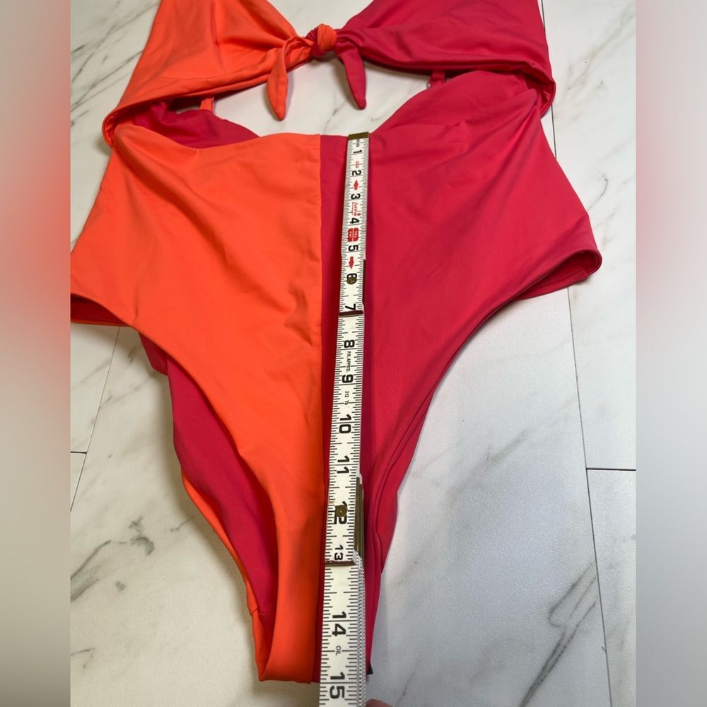NWOT Marine Layer Havana Tie Front One Piece Swimsuit Azalea Hot Coral Size L - Picture 8 of 8